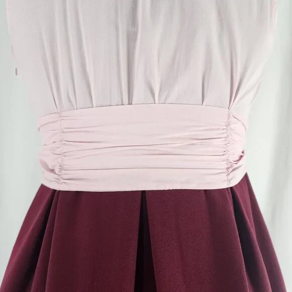 Leifnotes Pink & Burgundy Sleeveless Wrap Dress With Tie Waist - Size 10P - Picture 15 of 15
